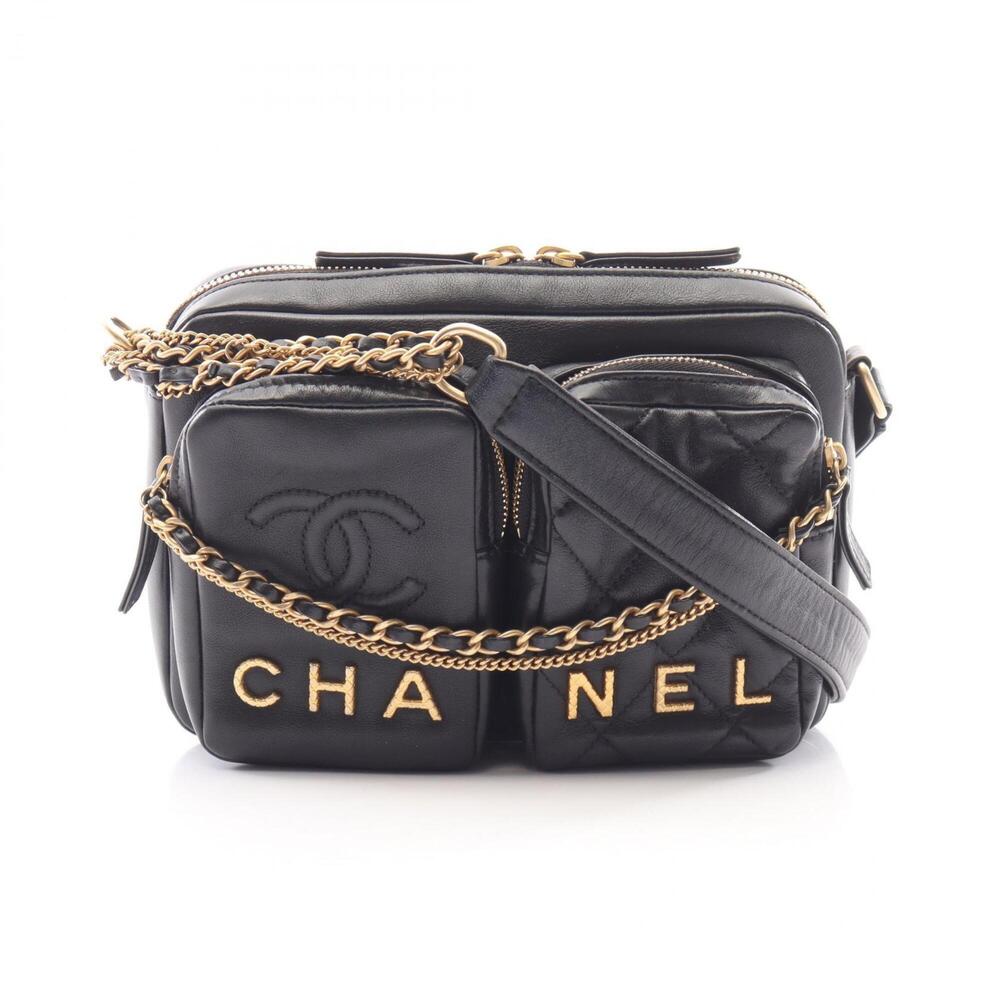 Chanel Small Camera Bag Shoulder Handbag Lambskin Leather Women's Black AS2923
